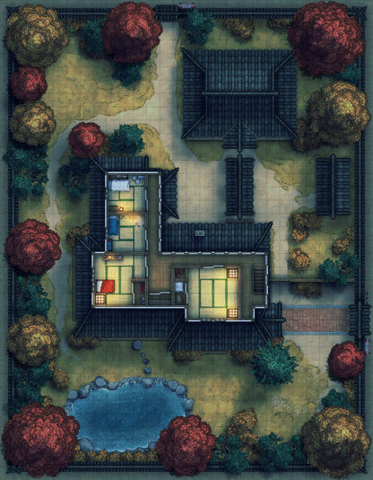 Japanese Manor - Tendo Dojo Battlemap - japanese estate map - Digital, Foundry VTT, Print