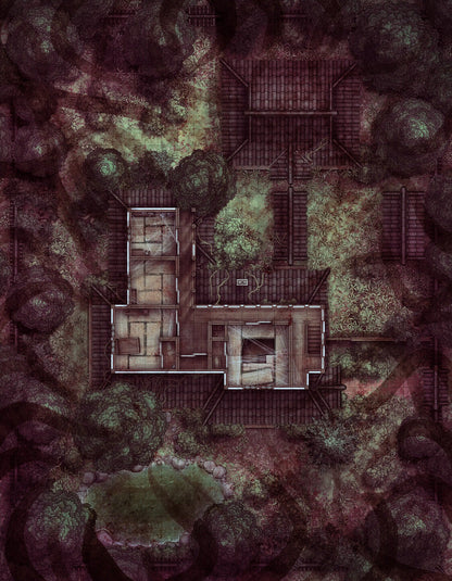 Japanese Manor - Tendo Dojo Battlemap - overhead view dilapidated - Digital, Foundry VTT, Print