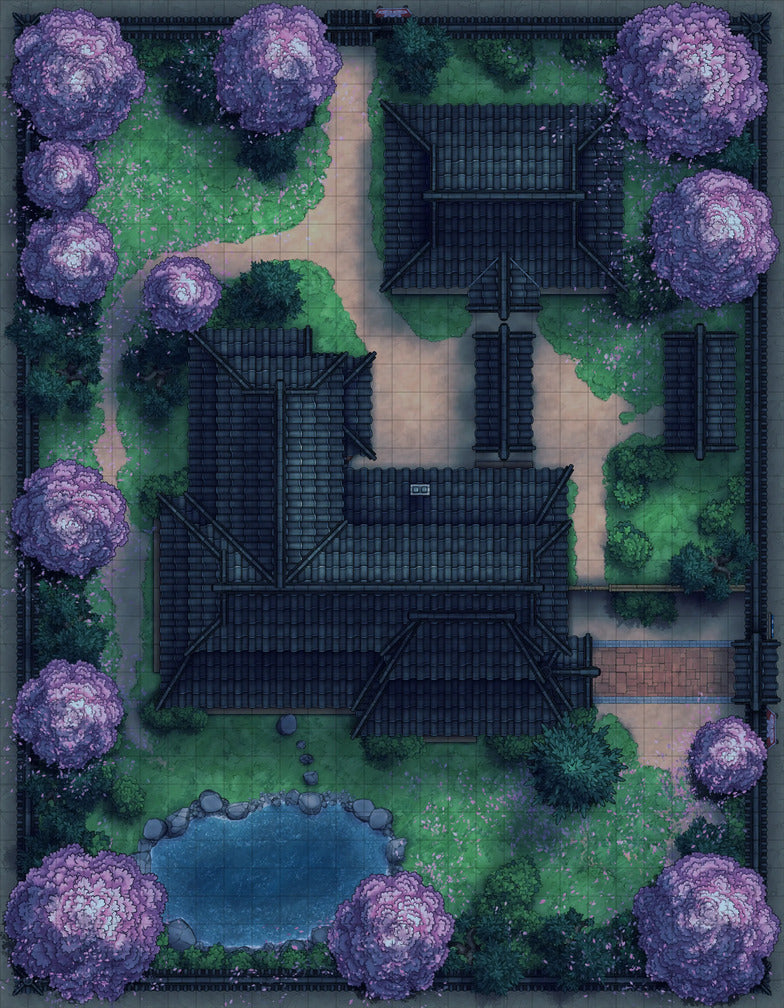 Japanese Manor - Tendo Dojo Battlemap - overhead view japanese estate - Digital, Foundry VTT, Print
