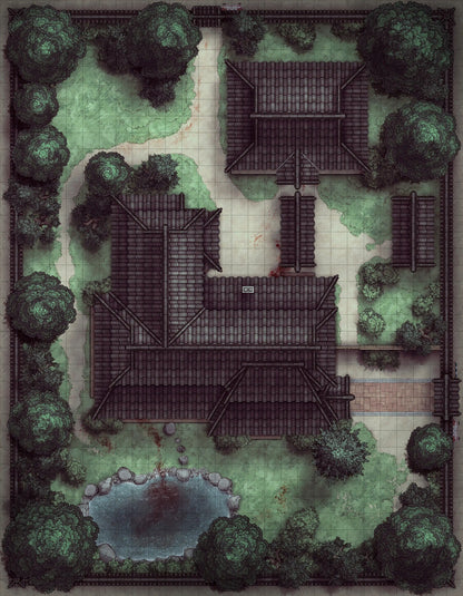 Japanese Manor - Tendo Dojo Battlemap - overhead view japanese estate - Digital, Foundry VTT, Print