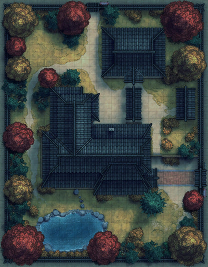 Japanese Manor - Tendo Dojo Battlemap - overhead view japanese estate - Digital, Foundry VTT, Print
