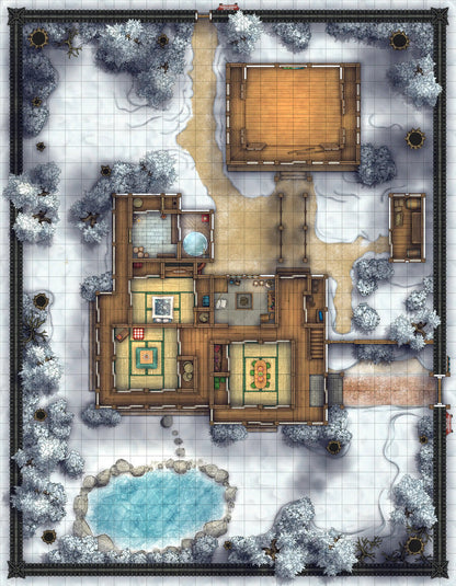 Japanese Manor - Tendo Dojo Battlemap - snowy japanese estate - Digital, Foundry VTT, Print
