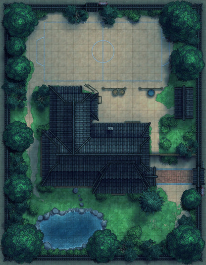 Japanese Manor - Tendo Dojo Battlemap - japanese-style estate map - Digital, Foundry VTT, Print