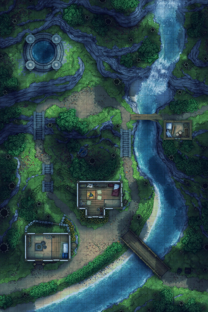 Japanese Mountain Village Temple Map Battlemap - fantasy forest map - Digital, Foundry VTT, Print