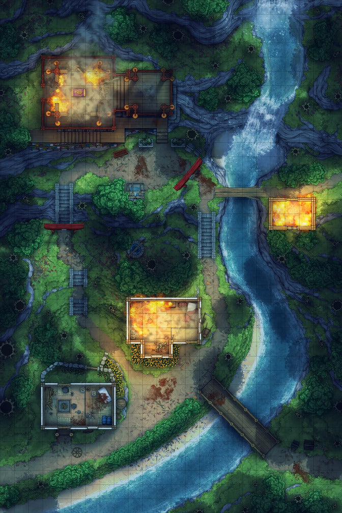 Japanese Mountain Village Temple Map Battlemap - forest village map - Digital, Foundry VTT, Print