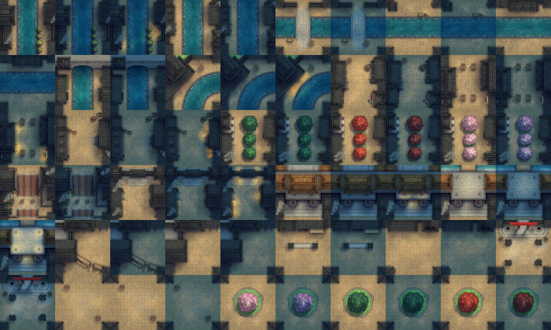 Mega Asian City Bundle Battlemap - blue white ceramic vase floral - Digital, Foundry VTT, Print