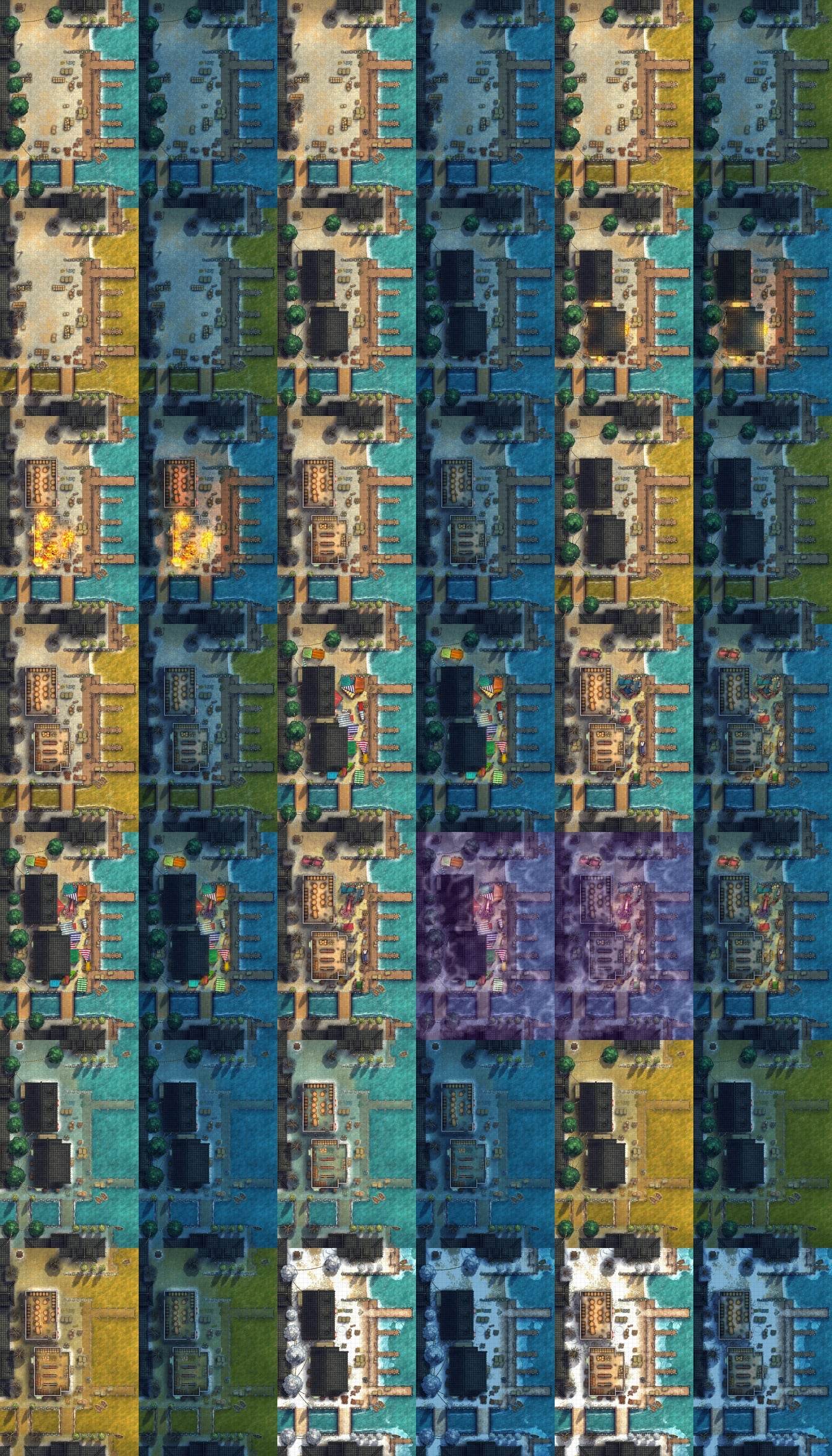 Mega Asian City Bundle Battlemap - blue yellow patterned fabric white - Digital, Foundry VTT, Print