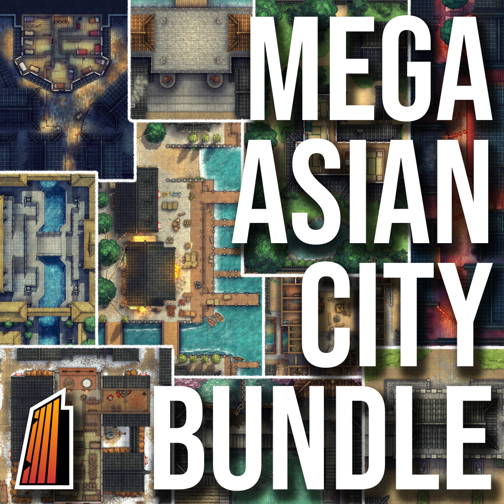 Mega Asian City Bundle Battlemap - mega asian city bundle board - Digital, Foundry VTT, Print