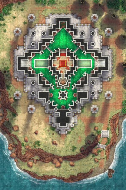 Minotaur Stupa / Bull Temple Battlemap - elaborate temple battle map - Digital, Foundry VTT, Print