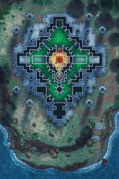 Minotaur Stupa / Bull Temple Battlemap - elaborate cross-shaped temple complex - Digital, Foundry VTT, Print
