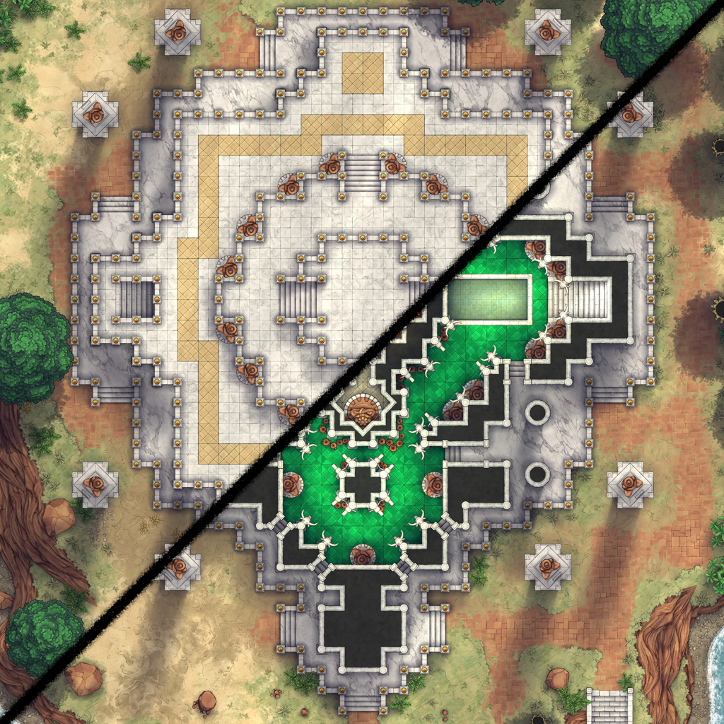 Minotaur Stupa / Bull Temple Battlemap - fantasy temple battle map - Digital, Foundry VTT, Print