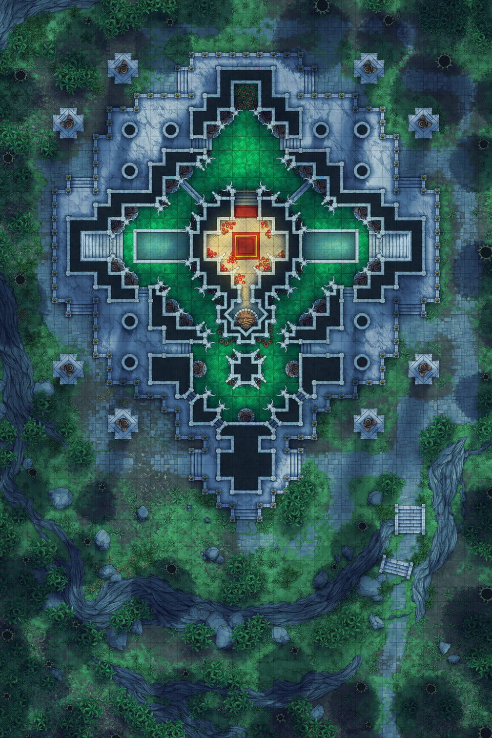 Minotaur Stupa / Bull Temple Battlemap - ornate temple complex - Digital, Foundry VTT, Print