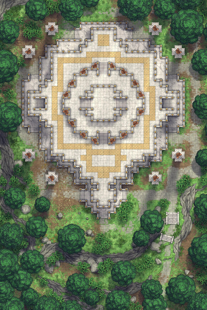 Minotaur Stupa / Bull Temple Battlemap - ornate stone temple - Digital, Foundry VTT, Print