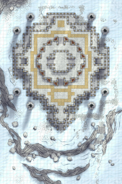Minotaur Stupa / Bull Temple Battlemap - snowy stone temple - Digital, Foundry VTT, Print