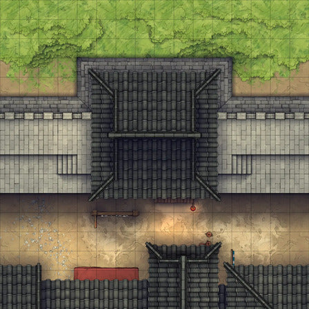 Modular Asian City Walls Tileset Battlemap - black tiled roof red accents - Digital, Foundry VTT, Print
