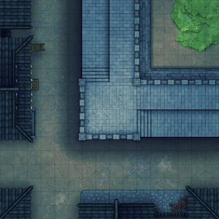 Modular Asian City Walls Tileset Battlemap - blue stone staircase green grass - Digital, Foundry VTT, Print