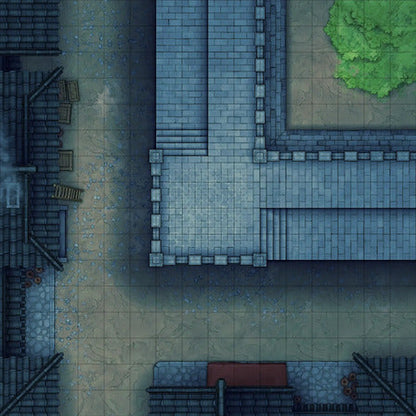 Modular Asian City Walls Tileset Battlemap - blue stone staircase red brick - Digital, Foundry VTT, Print