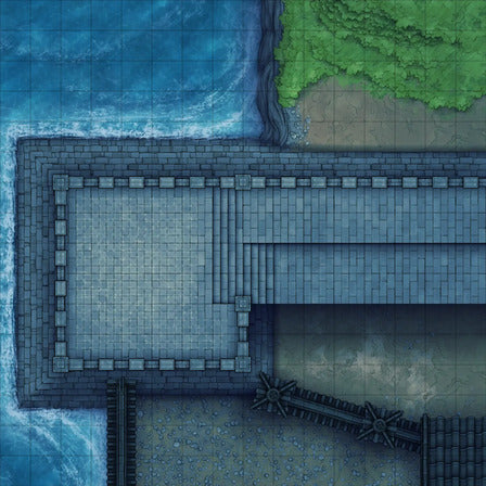 Modular Asian City Walls Tileset Battlemap - blue stone walkway steps sea - Digital, Foundry VTT, Print