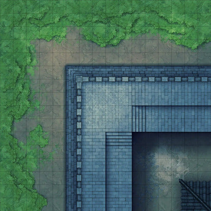 Modular Asian City Walls Tileset Battlemap - blue stone wall corner steps - Digital, Foundry VTT, Print