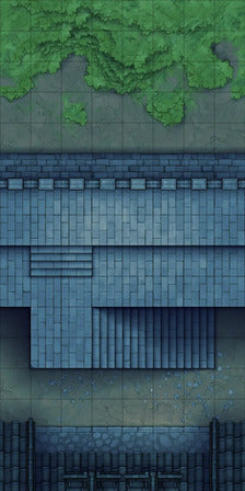 Modular Asian City Walls Tileset Battlemap - blue stone wall green moss - Digital, Foundry VTT, Print