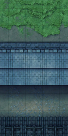 Modular Asian City Walls Tileset Battlemap - blue stone wall texture patterned - Digital, Foundry VTT, Print