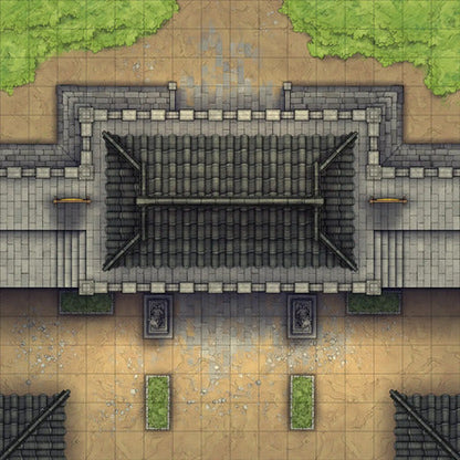 Modular Asian City Walls Tileset Battlemap - brown tiled roof house stone - Digital, Foundry VTT, Print