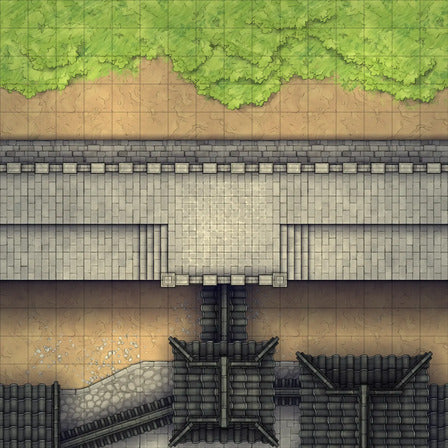 Modular Asian City Walls Tileset Battlemap - gray stone bridge arched design - Digital, Foundry VTT, Print