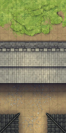 Modular Asian City Walls Tileset Battlemap - gray stone bridge black tiled - Digital, Foundry VTT, Print