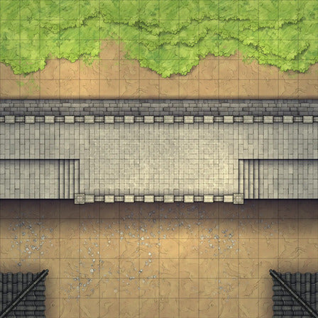 Modular Asian City Walls Tileset Battlemap - gray stone bridge green grass - Digital, Foundry VTT, Print