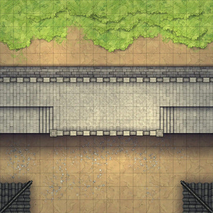 Modular Asian City Walls Tileset Battlemap - gray stone bridge green grass - Digital, Foundry VTT, Print