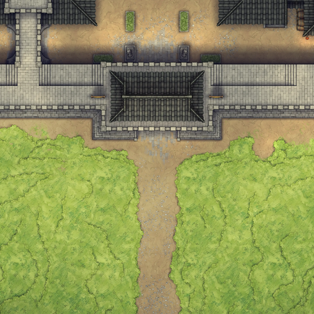 Modular Asian City Walls Tileset Battlemap - gray stone bridge green grass - Digital, Foundry VTT, Print
