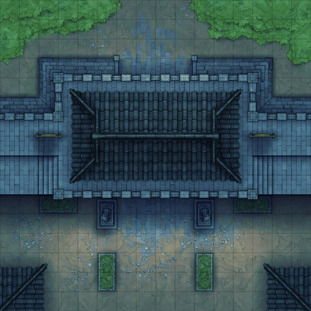 Modular Asian City Walls Tileset Battlemap - gray stone temple roof tiled - Digital, Foundry VTT, Print