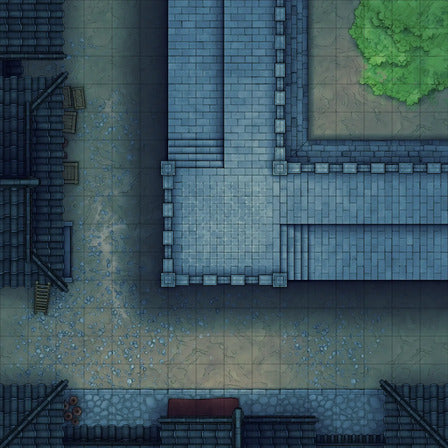 Modular Asian City Walls Tileset Battlemap - gray stone wall green grass - Digital, Foundry VTT, Print