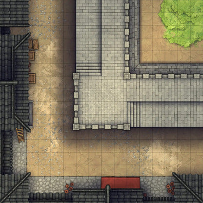 Modular Asian City Walls Tileset Battlemap - gray stone wall red accents - Digital, Foundry VTT, Print