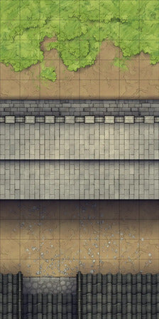Modular Asian City Walls Tileset Battlemap - gray stone wall texture tile - Digital, Foundry VTT, Print