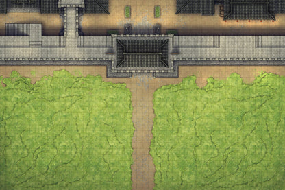 Modular Asian City Walls Tileset Battlemap - green grass carpet stone border - Digital, Foundry VTT, Print
