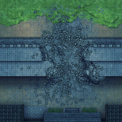 Modular Asian City Walls Tileset Battlemap - green ivy wall art design - Digital, Foundry VTT, Print