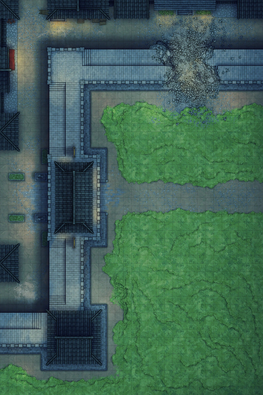 Modular Asian City Walls Tileset Battlemap - green leafy plant intricate design - Digital, Foundry VTT, Print