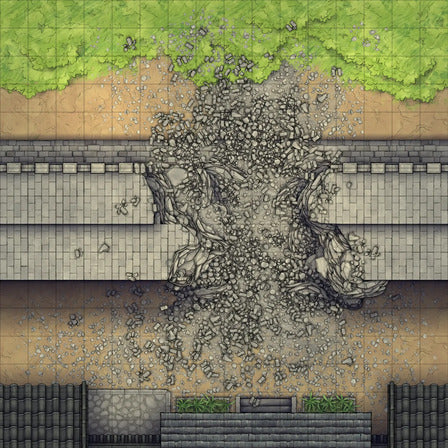 Modular Asian City Walls Tileset Battlemap - green leafy tree twisted trunk - Digital, Foundry VTT, Print