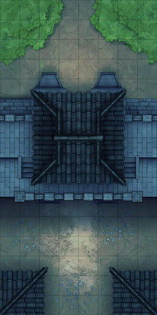 Modular Asian City Walls Tileset Battlemap - green moss-covered stone bridge wooden - Digital, Foundry VTT, Print