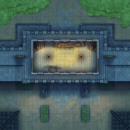 Modular Asian City Walls Tileset Battlemap - rectangular wooden table four chairs - Digital, Foundry VTT, Print