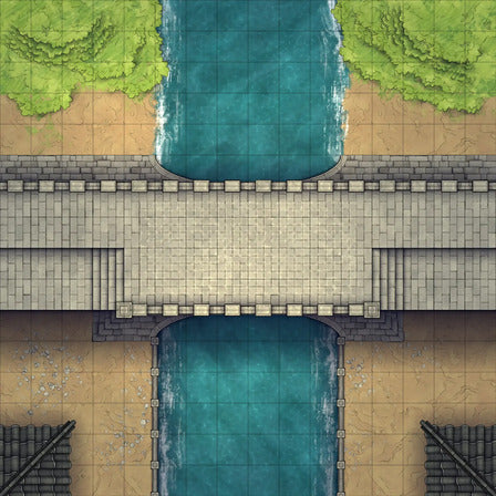 Modular Asian City Walls Tileset Battlemap - stone bridge river greenery - Digital, Foundry VTT, Print