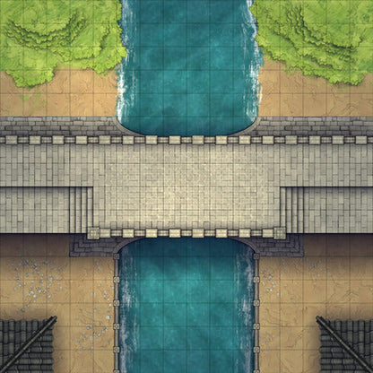 Modular Asian City Walls Tileset Battlemap - stone bridge river greenery - Digital, Foundry VTT, Print