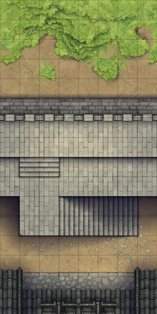 Modular Asian City Walls Tileset Battlemap - stone staircase green moss gray - Digital, Foundry VTT, Print