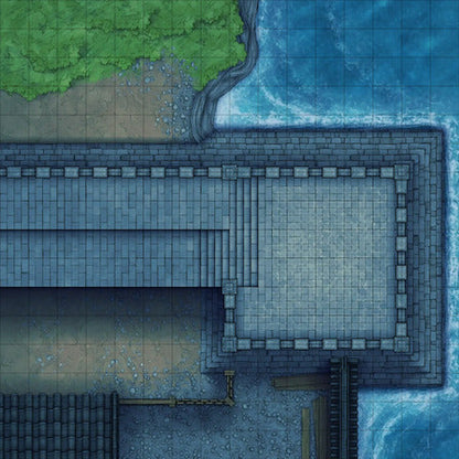 Modular Asian City Walls Tileset Battlemap - stone walkway steps sea - Digital, Foundry VTT, Print