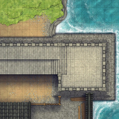 Modular Asian City Walls Tileset Battlemap - stone walkway wooden railings tiled - Digital, Foundry VTT, Print