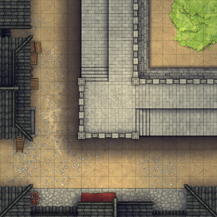 Modular Asian City Walls Tileset Battlemap - stone wall red roof tiles - Digital, Foundry VTT, Print