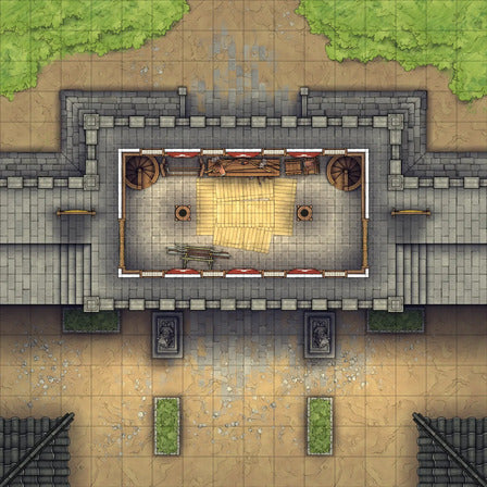 Modular Asian City Walls Tileset Battlemap - wooden picnic table white frame - Digital, Foundry VTT, Print