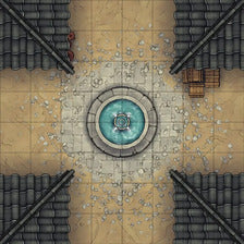 Modular Japanese Alleys & Streets Tileset Battlemap - circular stone fountain - Digital, Foundry VTT, Print