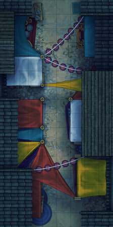 Modular Japanese Alleys & Streets Tileset Battlemap - festive marketplace street - Digital, Foundry VTT, Print